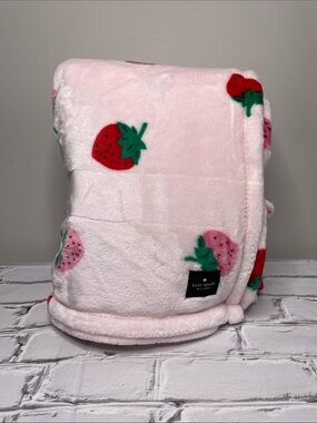 kate spade pink strawberry plush throw blanket